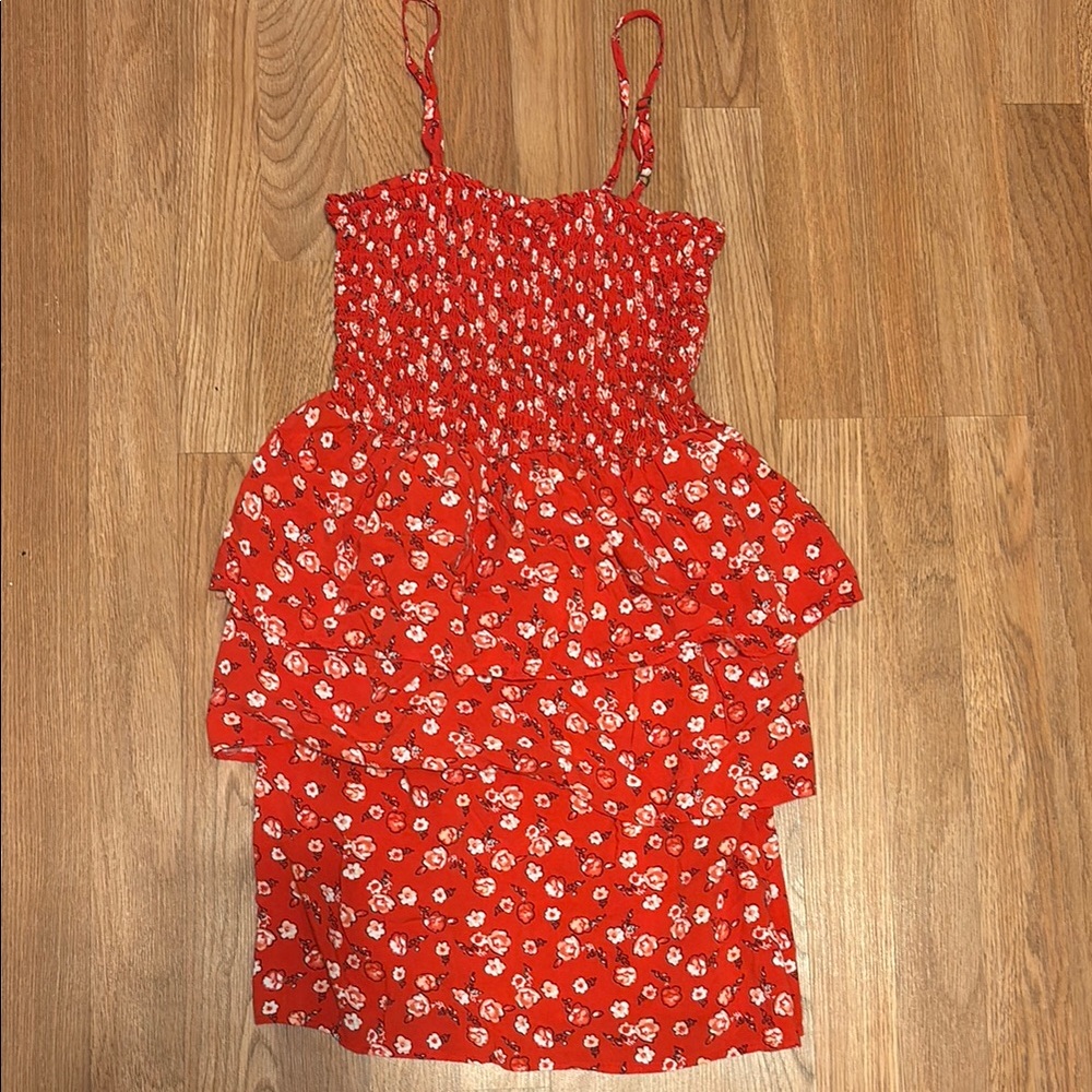 Mimi Chica Red Floral Tiered Sundress Dress